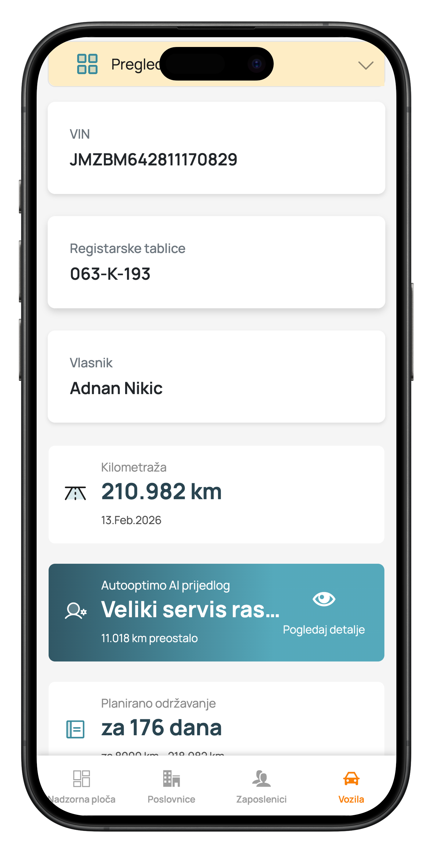SCREENSHOT: Povijest servisa u aplikaciji